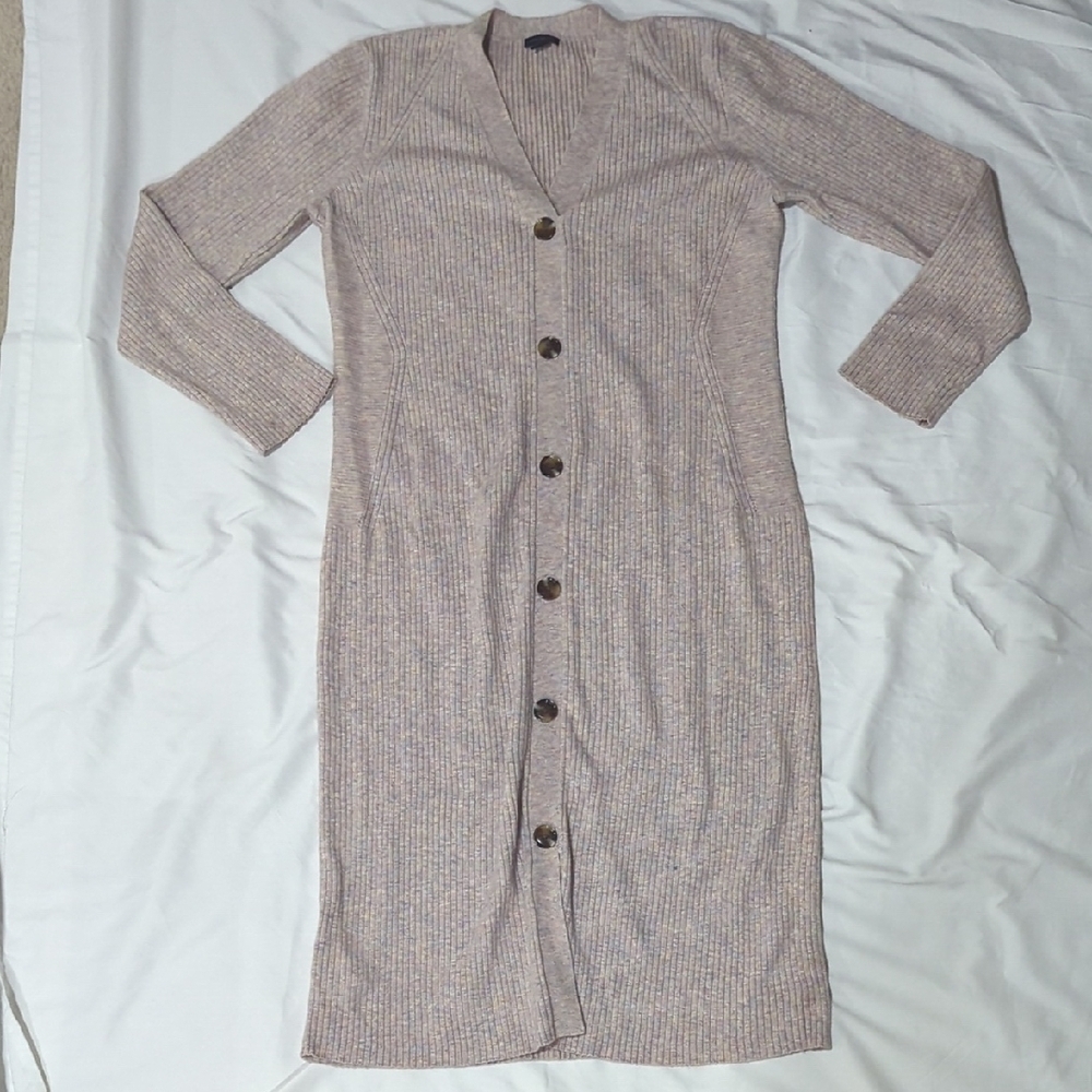 Ann Taylor Knit Button Down Midi Length Sweater Dress, Color Grey Size L